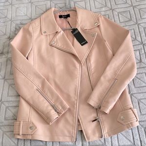 Casual Leather Jacket in Pink Blush